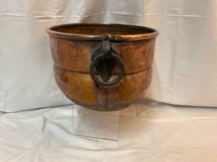 vintage copper pot with hand wrought iron handles 6070