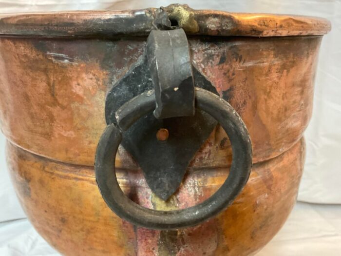 vintage copper pot with hand wrought iron handles 9444