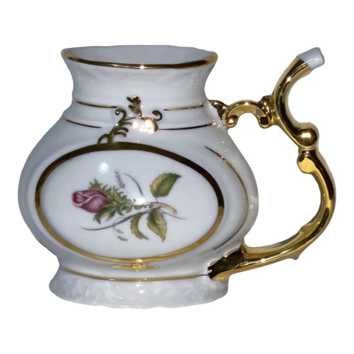 vintage czechoslovakia porcelain floral spa mug drinking flask gold trim 2322