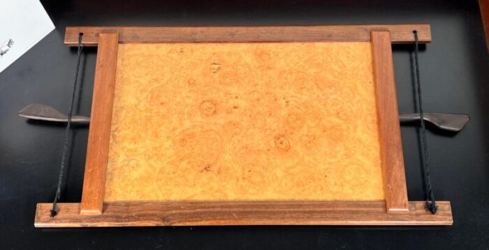 vintage danish modern ebony teak rosewood and burl cocktail serving tray 0555