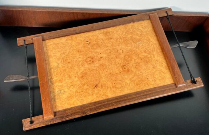 vintage danish modern ebony teak rosewood and burl cocktail serving tray 0800