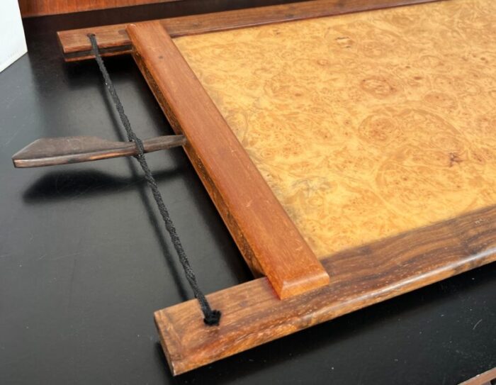 vintage danish modern ebony teak rosewood and burl cocktail serving tray 4120