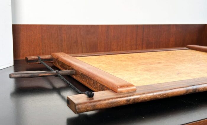 vintage danish modern ebony teak rosewood and burl cocktail serving tray 5003