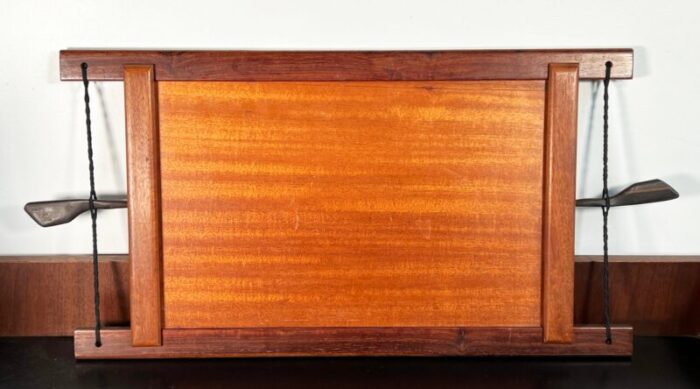 vintage danish modern ebony teak rosewood and burl cocktail serving tray 6224