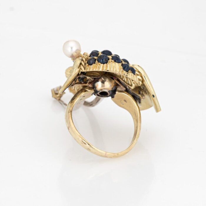 vintage enamel 14k yellow gold sapphire diamond elephant ring size 9 5015