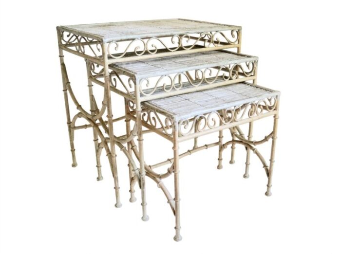 vintage faux bamboo nesting tables set of 3 1