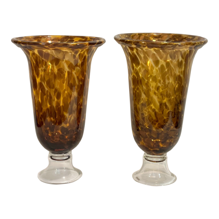 vintage faux tortoise shell amber blown glass bell shaped vases a pair 8187