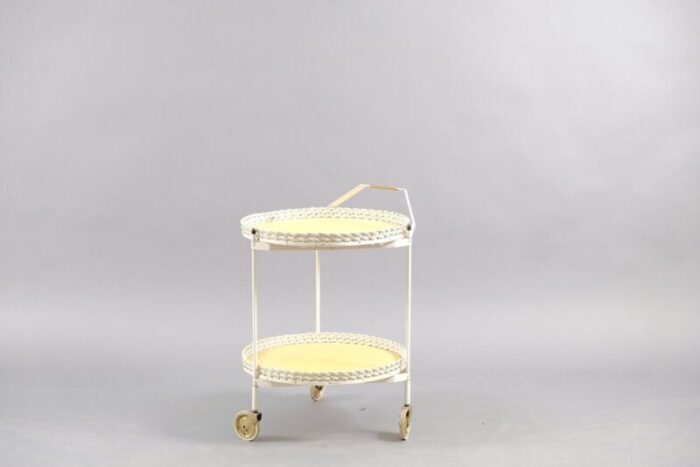 vintage folding rattan white metal tea cart 1960s 1