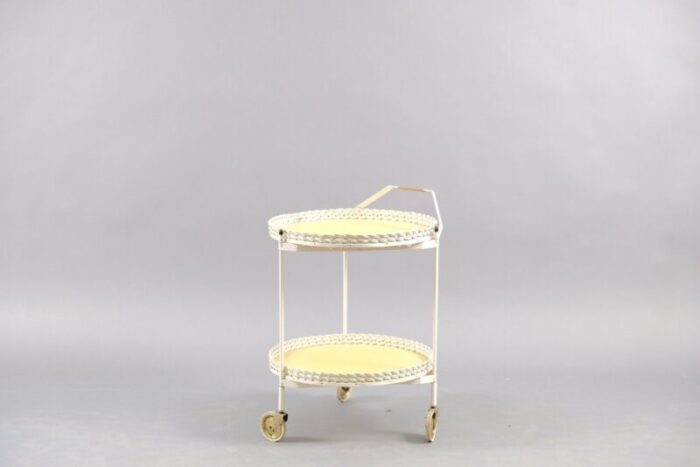 vintage folding rattan white metal tea cart 1960s 6