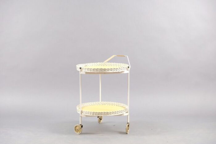 vintage folding rattan white metal tea cart 1960s 7