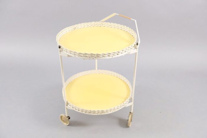 vintage folding rattan white metal tea cart 1960s 8