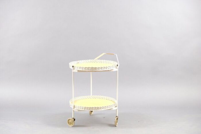 vintage folding rattan white metal tea cart 1960s 9