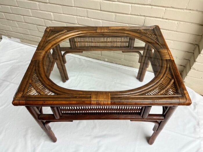 vintage franco albini style rattan and split reed side table 1116