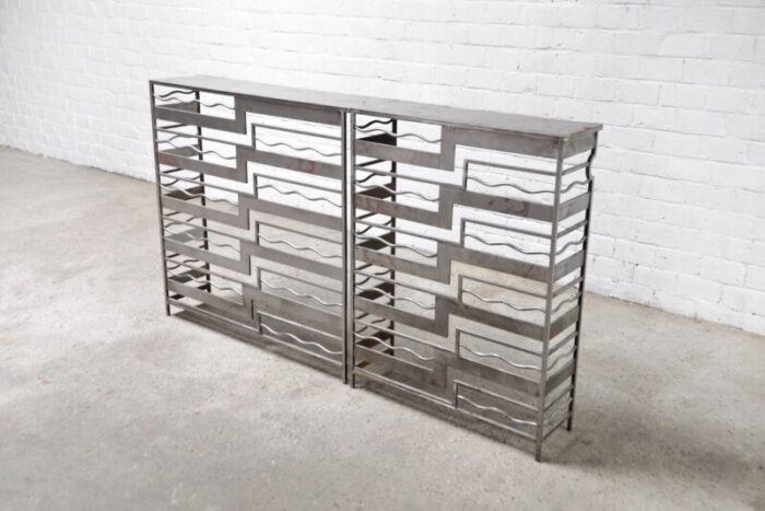 vintage french metal geometric console tables set of 2 3