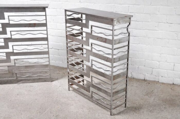 vintage french metal geometric console tables set of 2 5