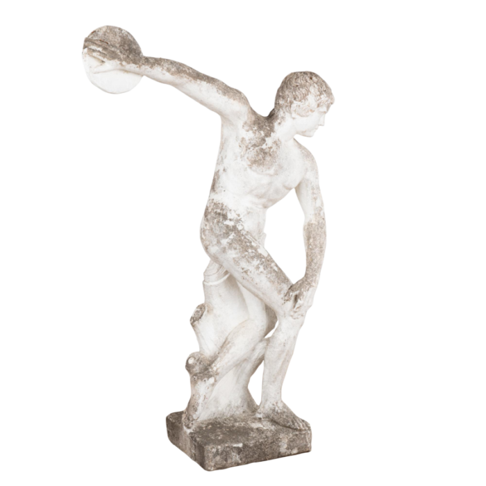 vintage garden limestone sculpture of discus thrower denmark circa 1910 4819