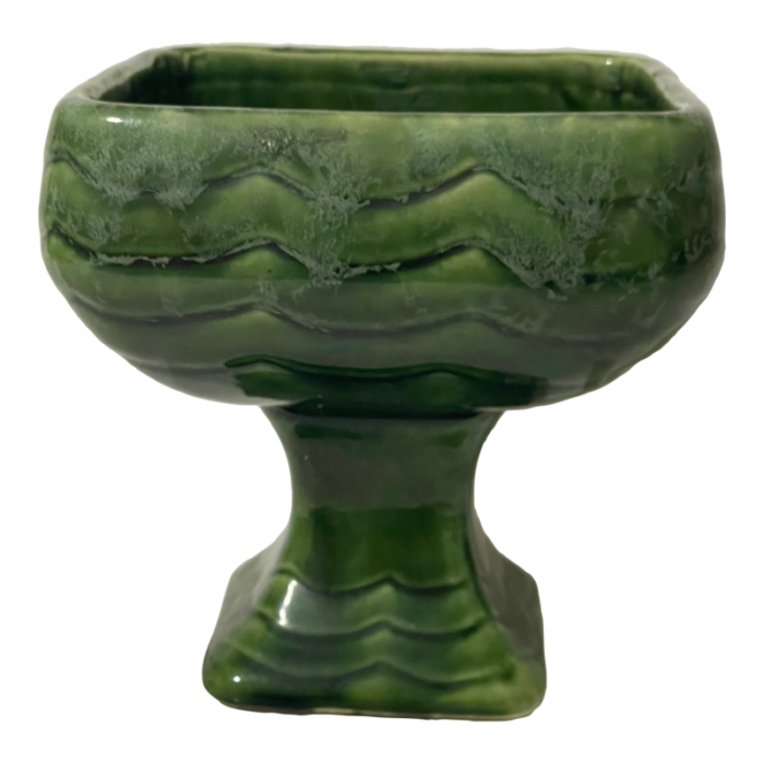 vintage green glazed mid century modern ceramic pedestal planter 4017