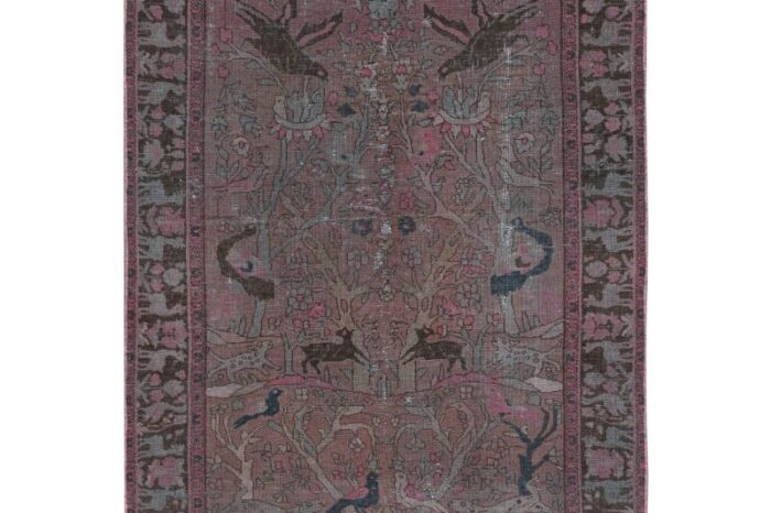 vintage handknotted animal garden rug with rich border 42 x 67 0509