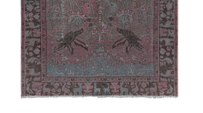 vintage handknotted animal garden rug with rich border 42 x 67 3282