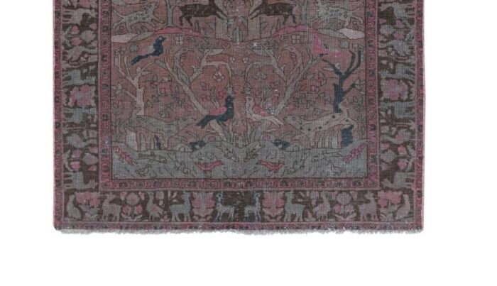 vintage handknotted animal garden rug with rich border 42 x 67 8403