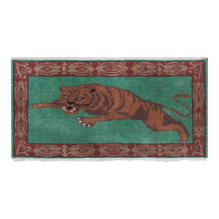 vintage handmade lion figure turkish rug 8731