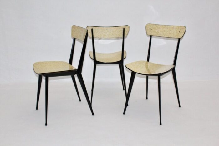 vintage italian black and cream lounge chairs 1950s set of 3 7