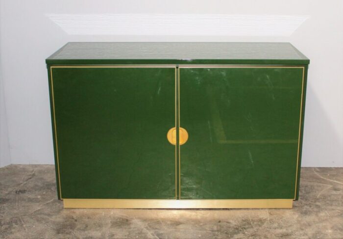 vintage italian emerald green and brass cabinet 1970s 5