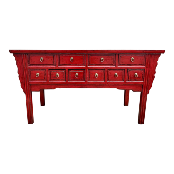 vintage james mont style red lacquered altar console table 2888