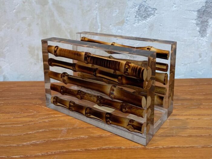 vintage lane crawford bamboo and lucite napkin holder 1349