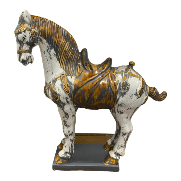 vintage late 20th century tang style ceramic war horse sculpture 4826