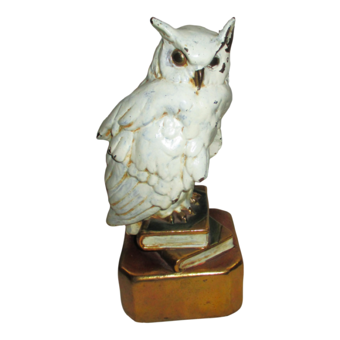 vintage metal white and gold statue of snow owl 1530