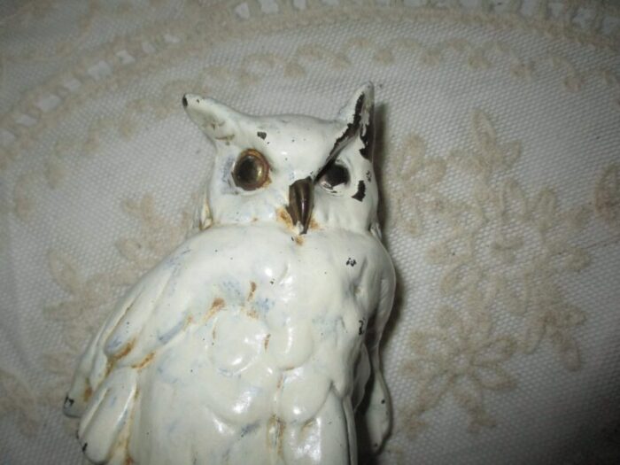 vintage metal white and gold statue of snow owl 7943