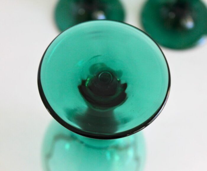 vintage mid century modern libby tulip stemware emerald green set of 6 wine water glasses 2754