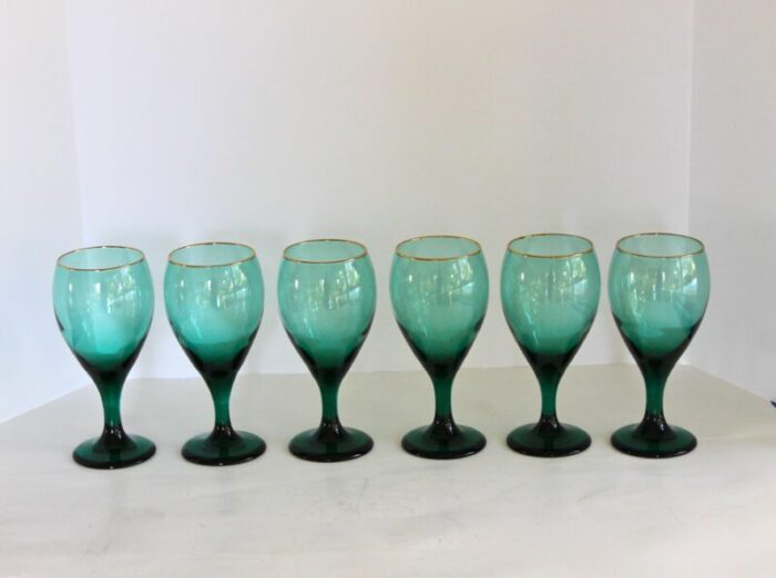 vintage mid century modern libby tulip stemware emerald green set of 6 wine water glasses 4249