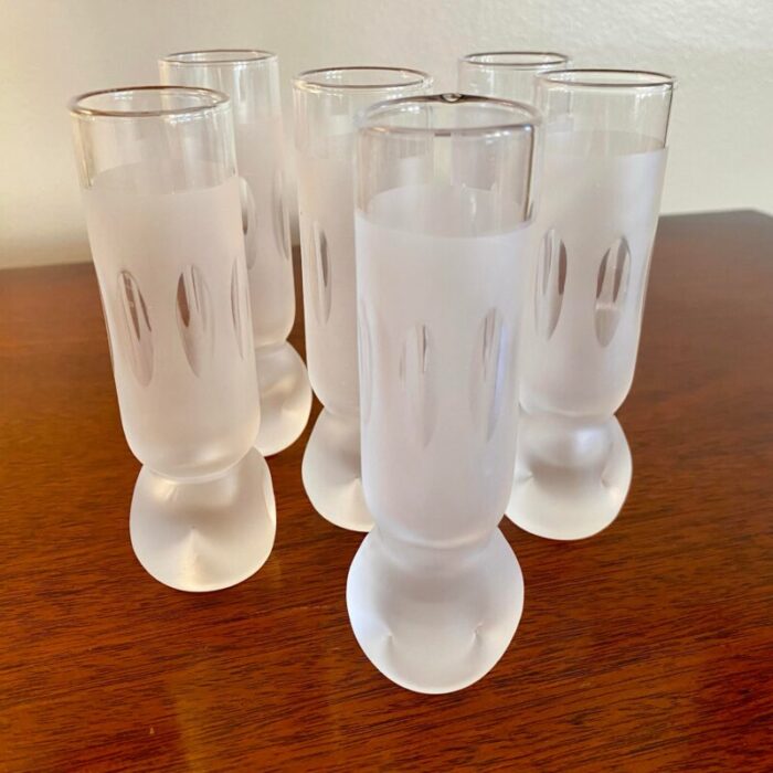 vintage mid century modern style frosted and cut liquor glasses set of 6 1159