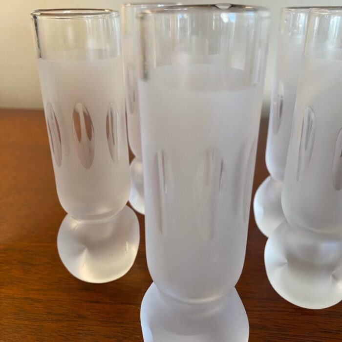 vintage mid century modern style frosted and cut liquor glasses set of 6 5948