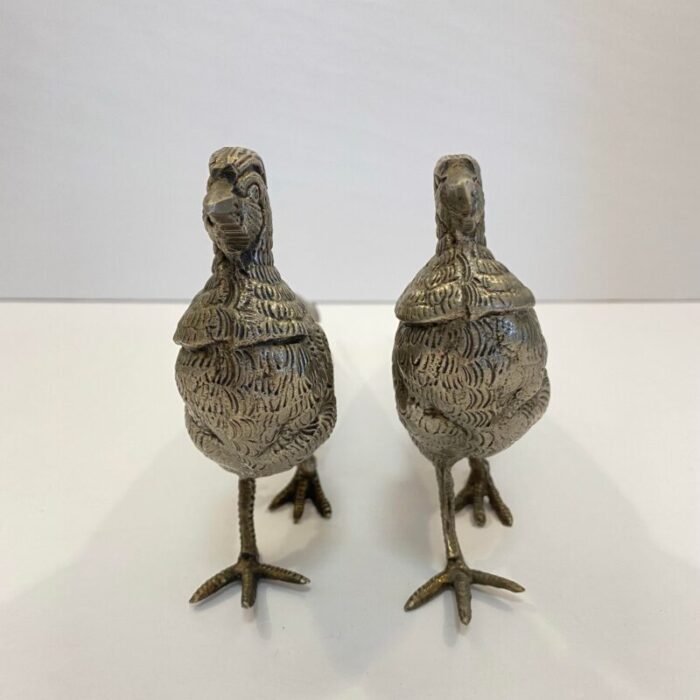 vintage mid century silver tone metal pheasants a pair 5518