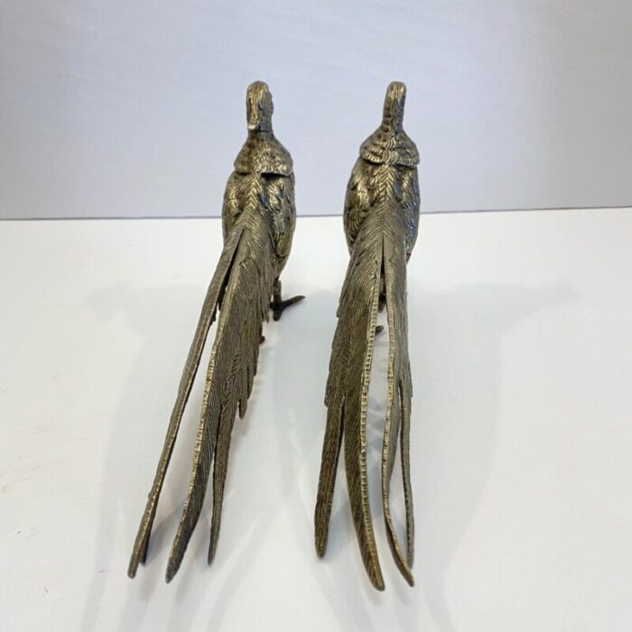 vintage mid century silver tone metal pheasants a pair 5900