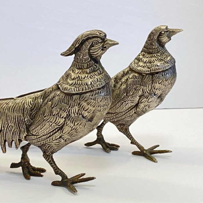 vintage mid century silver tone metal pheasants a pair 8708