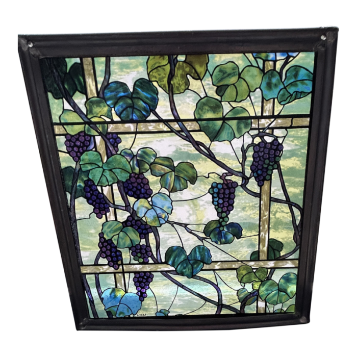 vintage mma louis tiffany grape vine painted glass panel 9079