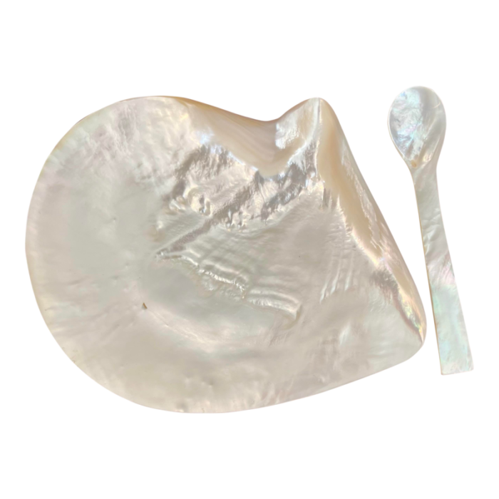 vintage mother of pearl caviar dish and matching serving spoon set of 2 6239