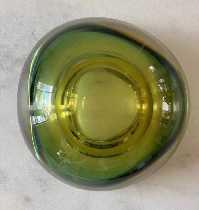 vintage murano green and yellow glass bowl 2126