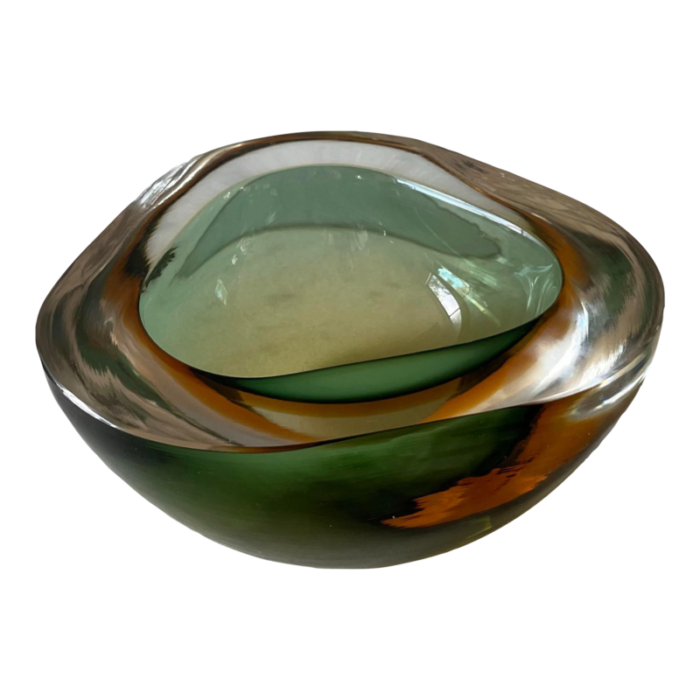 vintage murano green and yellow glass bowl 4937