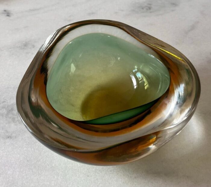 vintage murano green and yellow glass bowl 5755