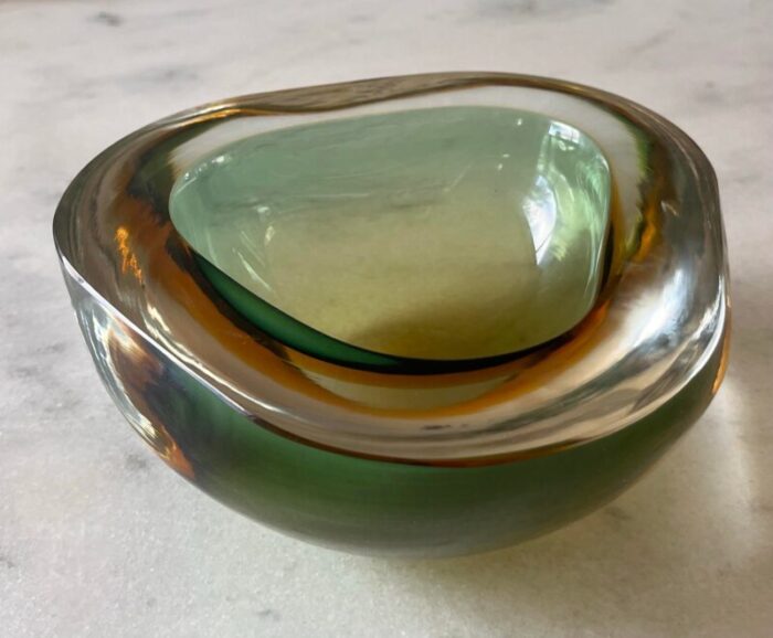 vintage murano green and yellow glass bowl 5890