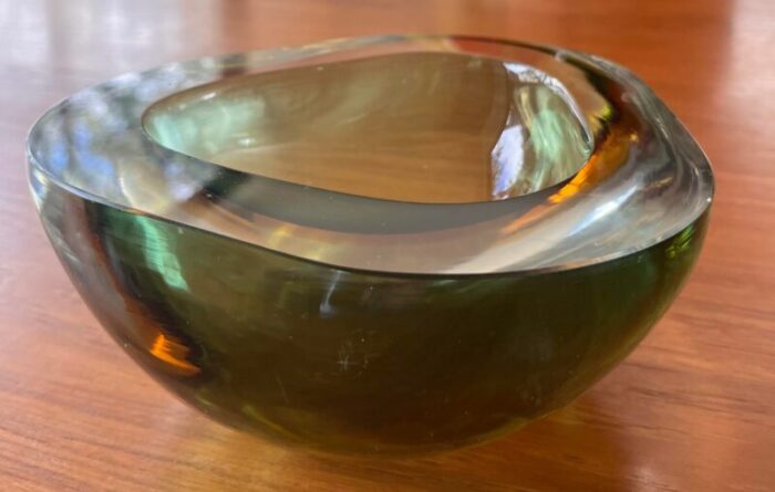 vintage murano green and yellow glass bowl 8354