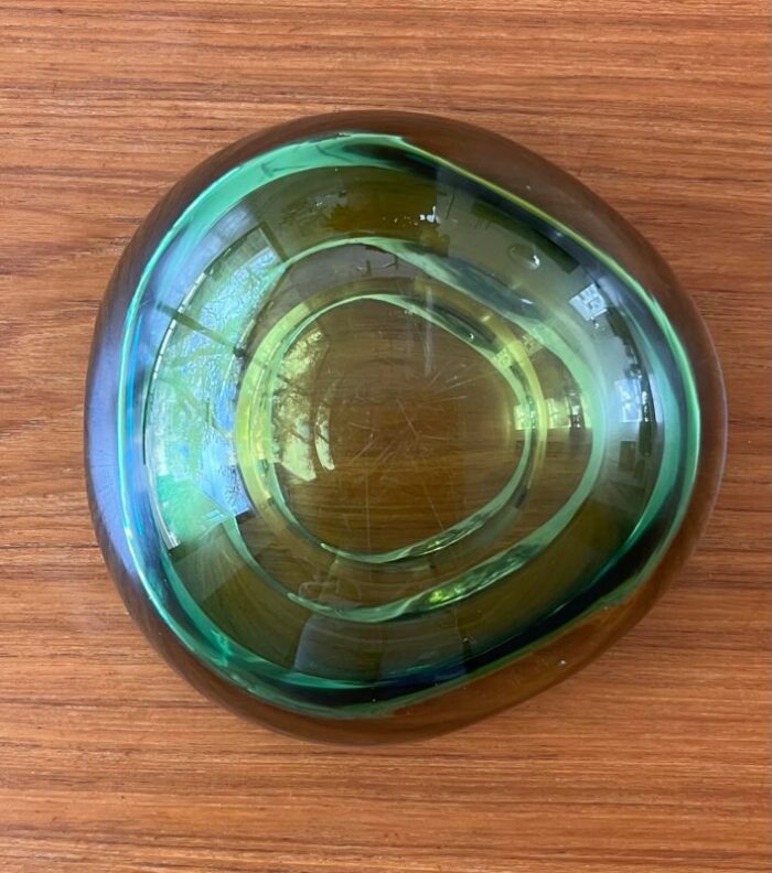 vintage murano green and yellow glass bowl 8666