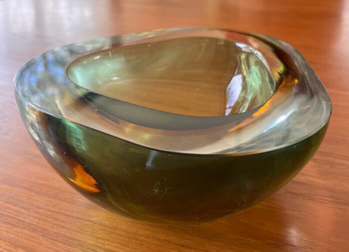 vintage murano green and yellow glass bowl 8954