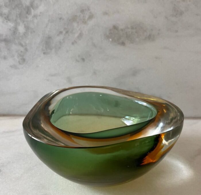 vintage murano green and yellow glass bowl 9382