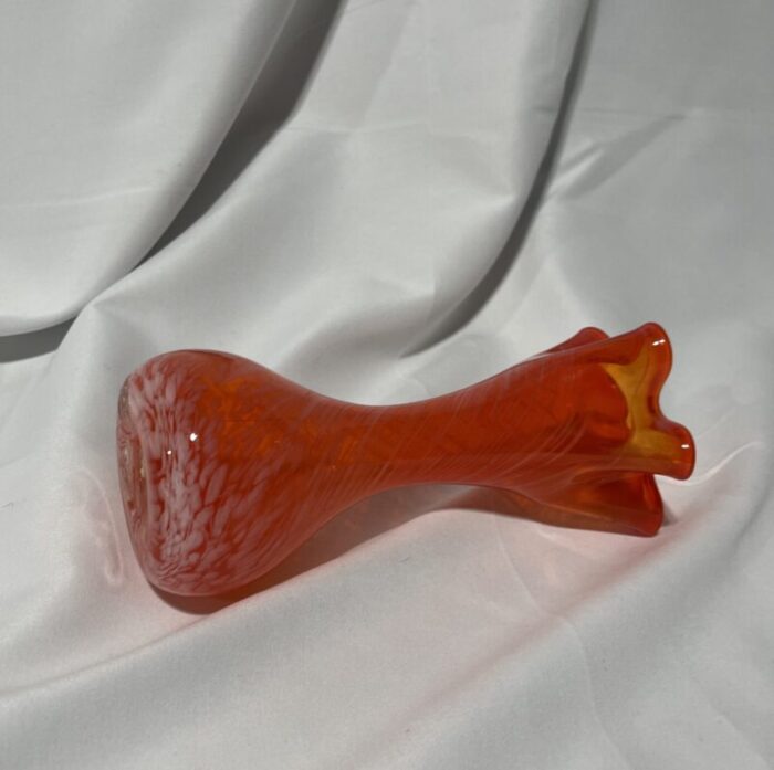 vintage murano style hand blown glass swirl vase with flowing top deep orange red 4183